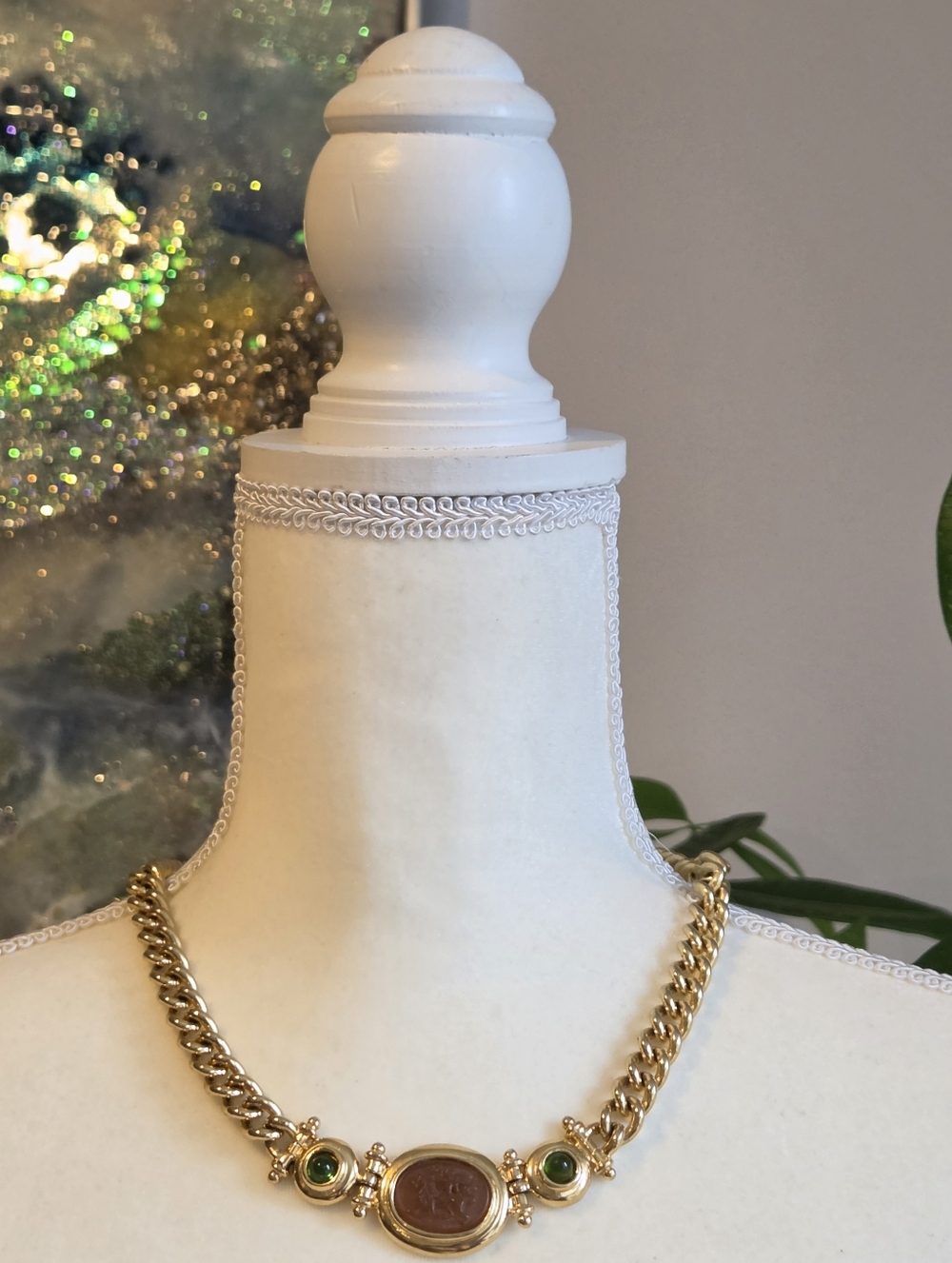 Vintage Gold Chain Intaglio Necklace